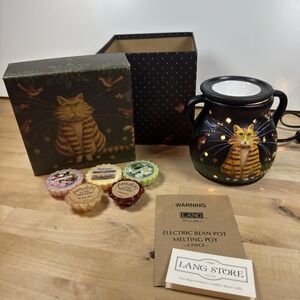 RARE Lang Cat Wax Warmer "Taunting Theodore" Orange Tabby/Birds W Box and Wax